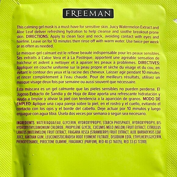 Freeman Watermelon & Aloe Soothing Calming Gel Mask – Sensitive Skin, 0.5 fl oz - Picture 5 of 6